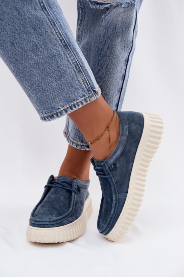 Blauwe dameschoenen van faux suede met platform Jamila 2