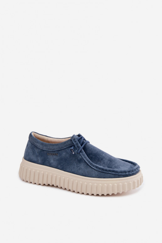 Blauwe dameschoenen van faux suede met platform Jamila