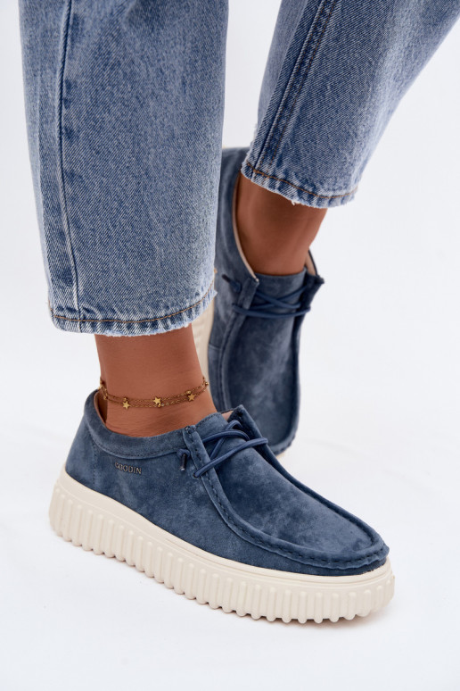Blauwe dameschoenen van faux suede met platform Jamila
