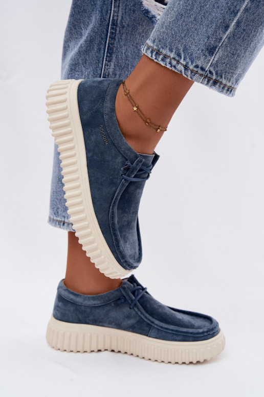 Blauwe dameschoenen van faux suede met platform Jamila