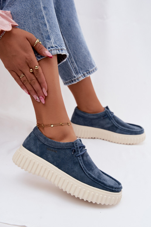 Blauwe dameschoenen van faux suede met platform Jamila