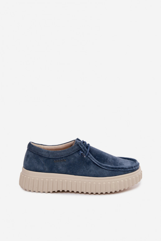 Blauwe dameschoenen van faux suede met platform Jamila