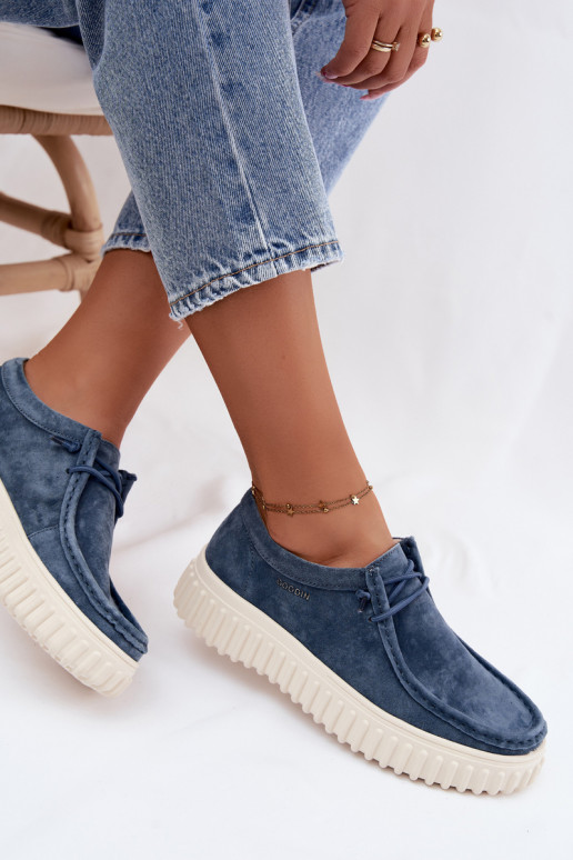 Blauwe dameschoenen van faux suede met platform Jamila