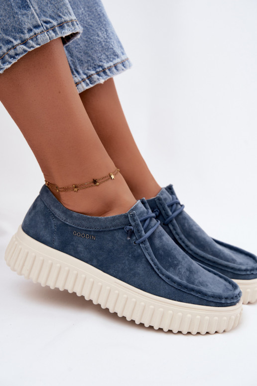Blauwe dameschoenen van faux suede met platform Jamila