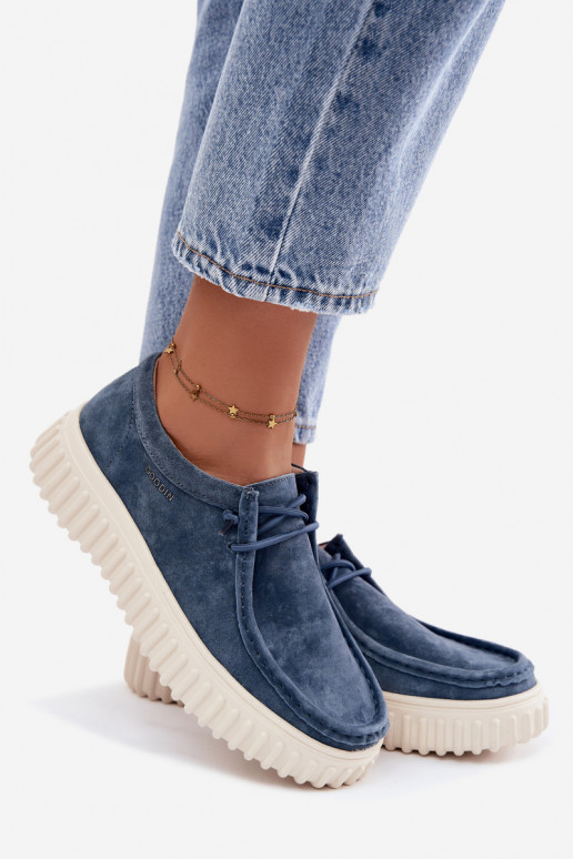 Blauwe dameschoenen van faux suede met platform Jamila