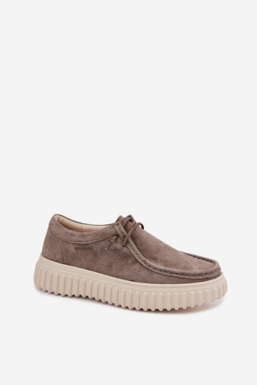Klei kleurige dameschoenen van faux suede met platform Jamila