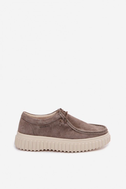 Klei kleurige dameschoenen van faux suede met platform Jamila