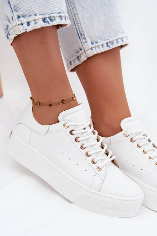 Leer Sneakers model schoenen Dames met platform Zazoo N408S7 Initte kleur