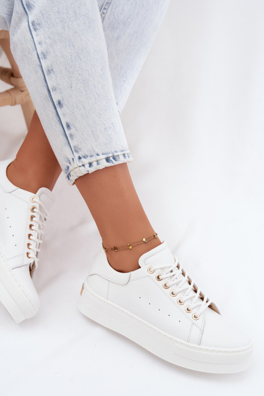 Leer Sneakers model schoenen Dames met platform Zazoo N408S7 Initte kleur