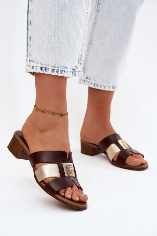Leren dames slippers met hakken Zazoo in chocolade kleur
