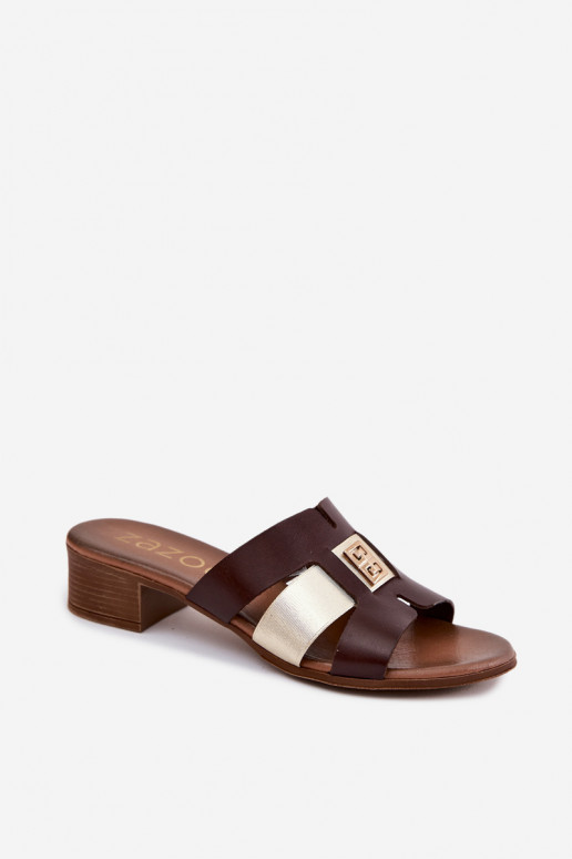 Leren pantoffels Dames met hakken Zazoo 40517 CzekoladoIne