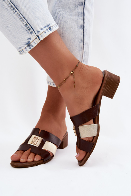 Leren pantoffels Dames met hakken Zazoo 40517 CzekoladoIne