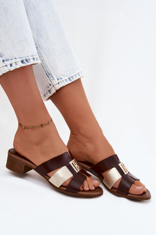 Leren dames slippers met hakken Zazoo in chocolade kleur