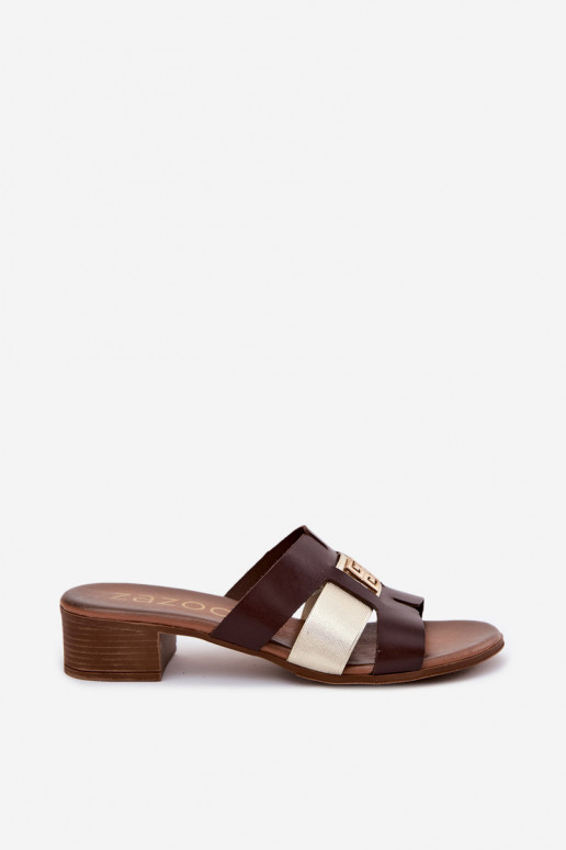 Leren pantoffels Dames met hakken Zazoo 40517 CzekoladoIne