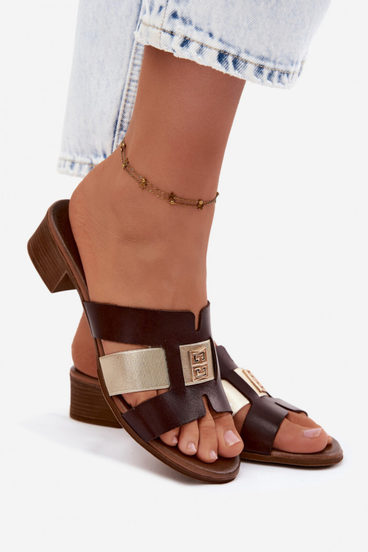 Leren pantoffels Dames met hakken Zazoo 40517 CzekoladoIne