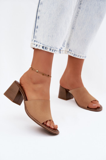 Leer Dames suède pantoffels met hakken Zazoo 40519 beige 2