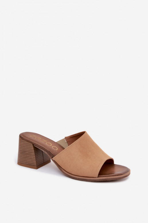Leer Dames suède pantoffels met hakken Zazoo 40519 beige
