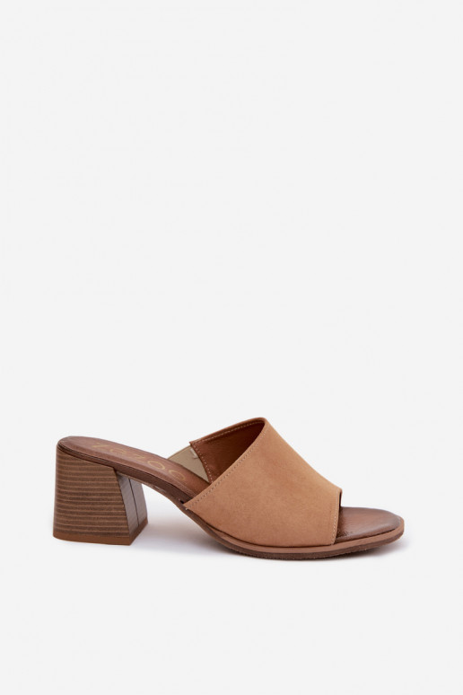 Leer Dames suède pantoffels met hakken Zazoo 40519 beige