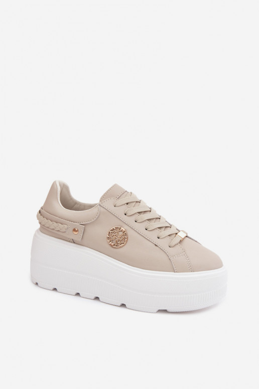 Faux leren sneakers met platform voor dames D&A LR61-7095 in zandkleur