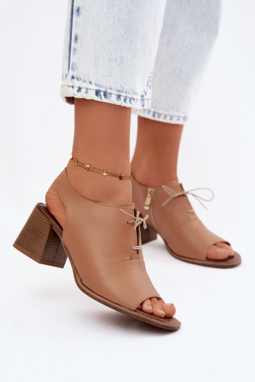 Leren hoge hakken sandalen met stijlvolle details Zazoo 40523 in cappuccino kleur