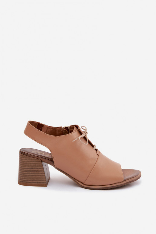 Leren hoge hakken sandalen met stijlvolle details Zazoo 40523 in cappuccino kleur
