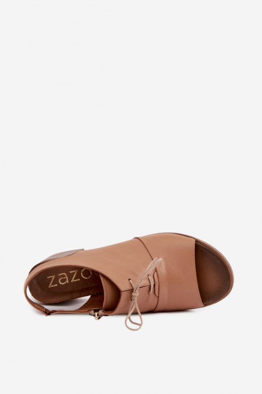 Leren hoge hakken sandalen met stijlvolle details Zazoo 40523 in cappuccino kleur