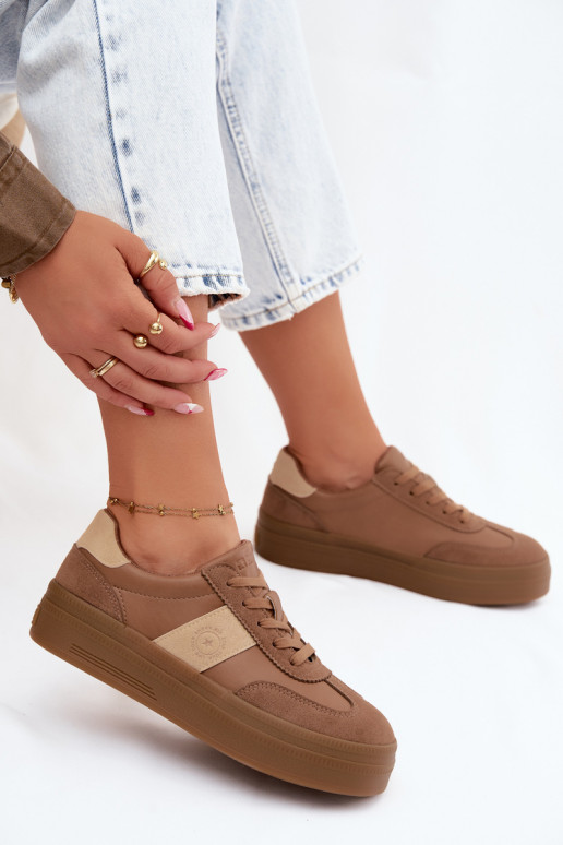 Sneakers voor dames met platform Big Star UU274015 in bruine kleur