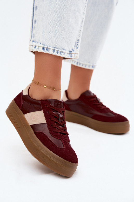 Sneakers voor dames met platform Big Star UU274013 in bordeaux kleur