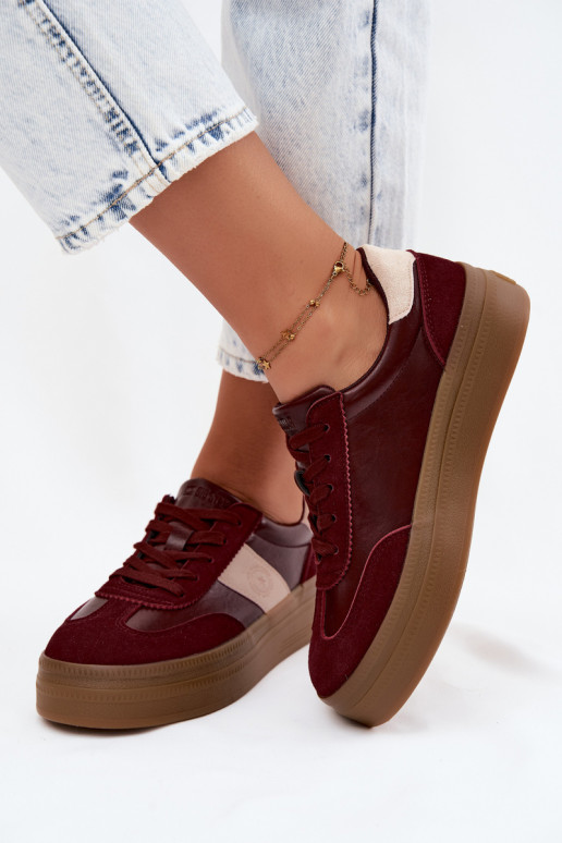 Sneakers voor dames met platform Big Star UU274013 in bordeaux kleur