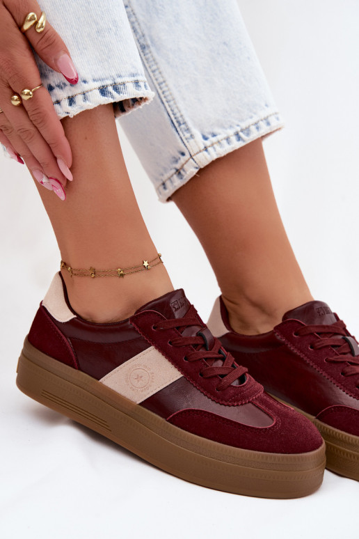Sneakers voor dames met platform Big Star UU274013 in bordeaux kleur