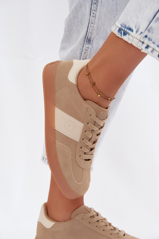 Sneakers voor dames van faux suede Big Star UU274009 in zandkleur