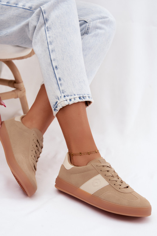 Sneakers voor dames van faux suede Big Star UU274009 in zandkleur