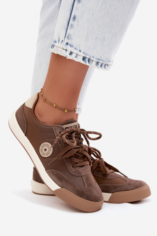 Suède sneakers voor dames met dubbele veters Big Star UU274002 in bruine kleur