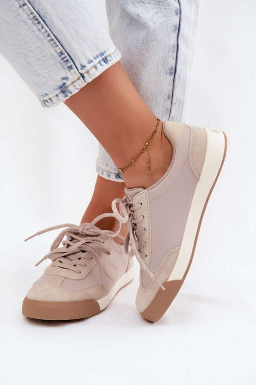 Suède sneakers voor dames met dubbele veters Big Star UU274001 in zandkleur
