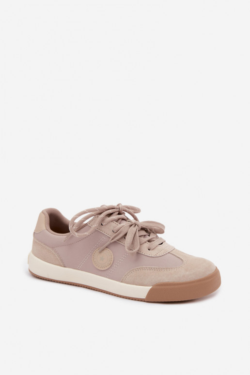 Suède sneakers voor dames met dubbele veters Big Star UU274001 in zandkleur