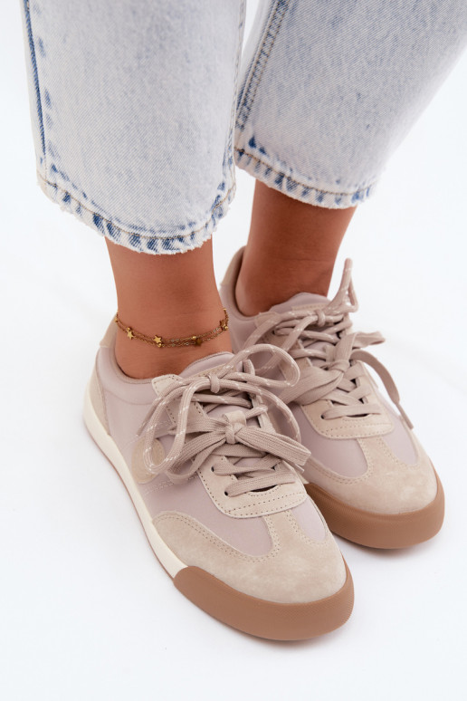 Suède sneakers voor dames met dubbele veters Big Star UU274001 in zandkleur