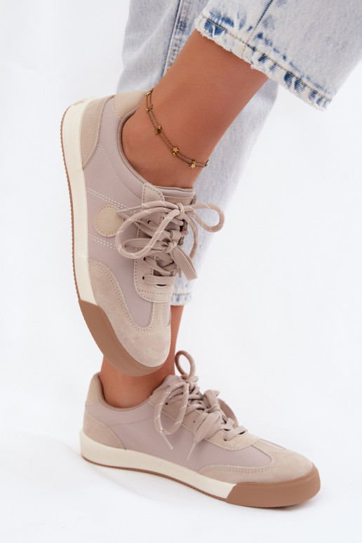 Suède sneakers voor dames met dubbele veters Big Star UU274001 in zandkleur