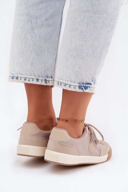 Suède sneakers voor dames met dubbele veters Big Star UU274001 in zandkleur