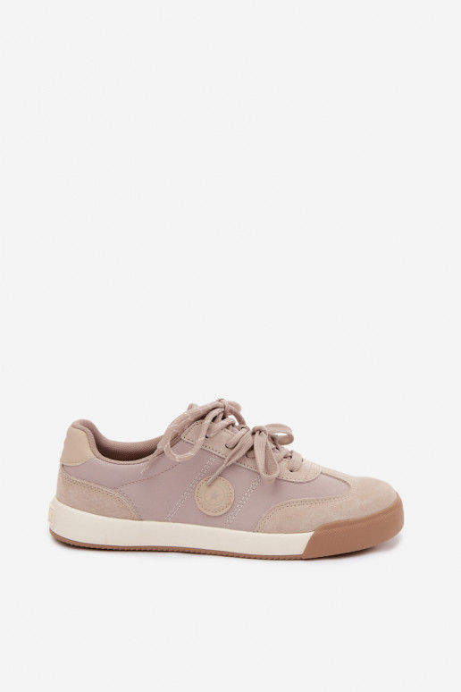 Suède sneakers voor dames met dubbele veters Big Star UU274001 in zandkleur