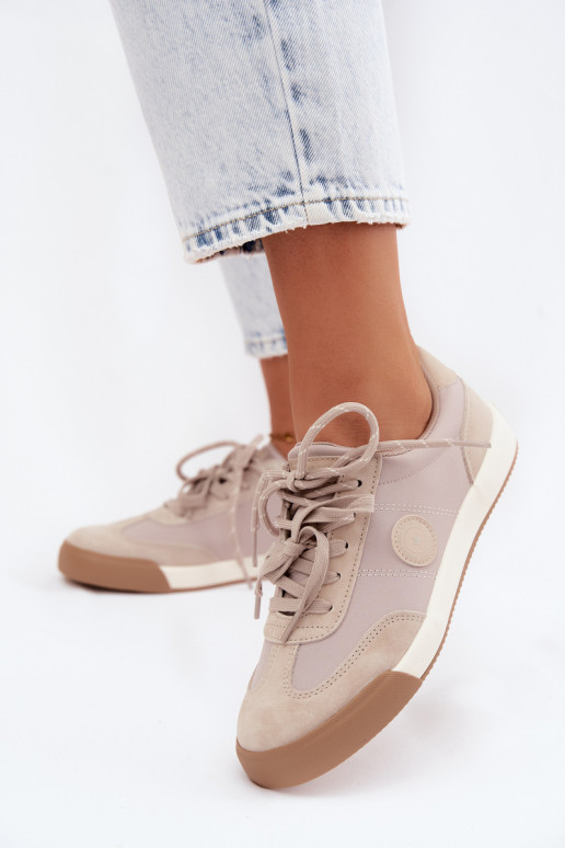 Suède sneakers voor dames met dubbele veters Big Star UU274001 in zandkleur
