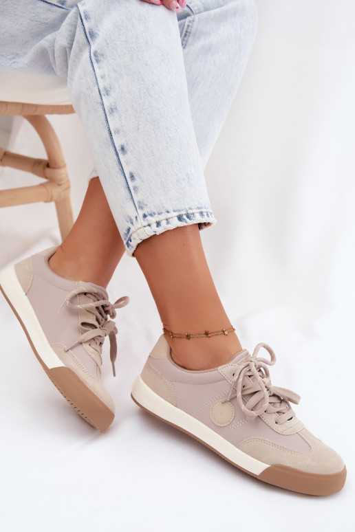 Suède sneakers voor dames met dubbele veters Big Star UU274001 in zandkleur