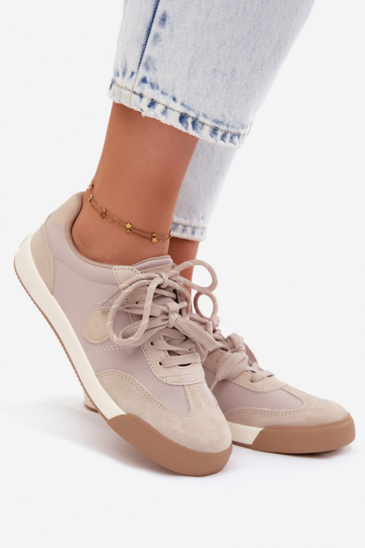 Suède sneakers voor dames met dubbele veters Big Star UU274001 in zandkleur