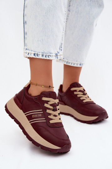 Bordeaux kleur dames sneakers met platform Big Star UU274041 2