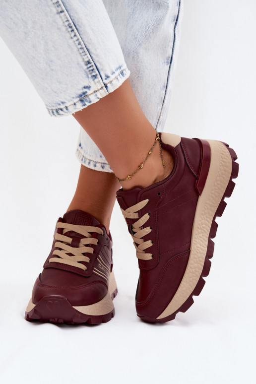 Bordeaux kleur dames sneakers met platform Big Star UU274041