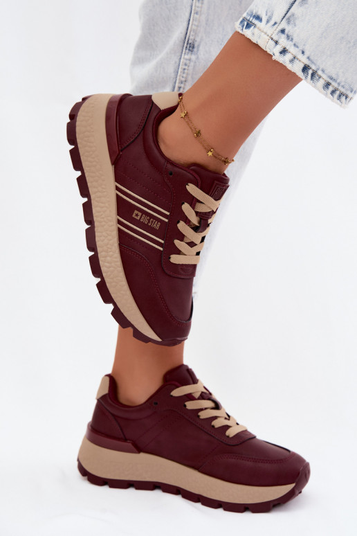 Bordeaux kleur dames sneakers met platform Big Star UU274041
