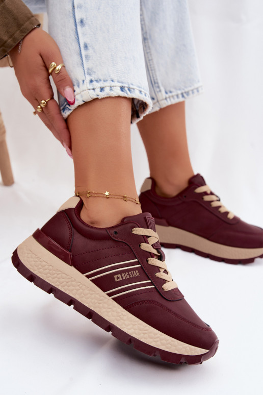 Bordeaux kleur dames sneakers met platform Big Star UU274041