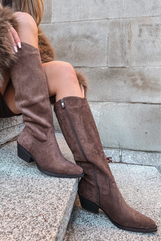 Bruine faux suede cowboy-stijl enkellaarsjes met hakken Esmira