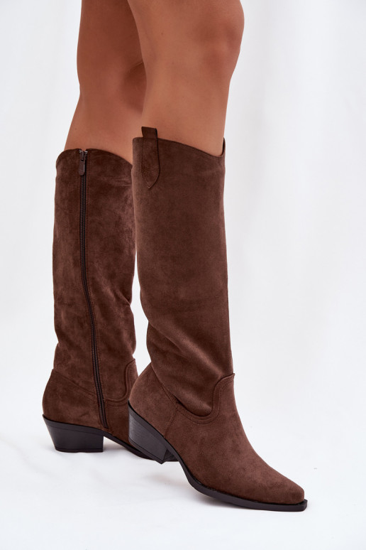 Bruine faux suede cowboy-stijl enkellaarsjes met hakken Esmira