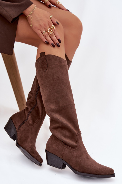Bruine faux suede cowboy-stijl enkellaarsjes met hakken Esmira