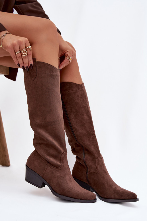 Bruine faux suede cowboy-stijl enkellaarsjes met hakken Esmira